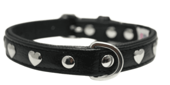 Rotterdam Hearts Dog Collar by Angel 16" X 3/4" , Midnight Black (Color: Midnight Black, size: Small/Medium)