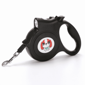 LED Lighted Retractable Nylon Dog Leash (Color: black)